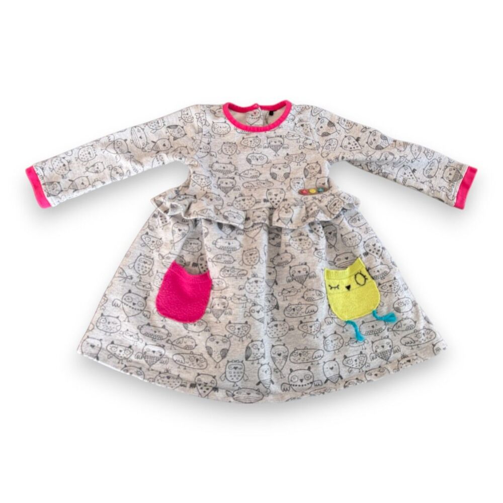 Deux Par Deux Owl Dress/Tunic Ruffled Waist 18 Months